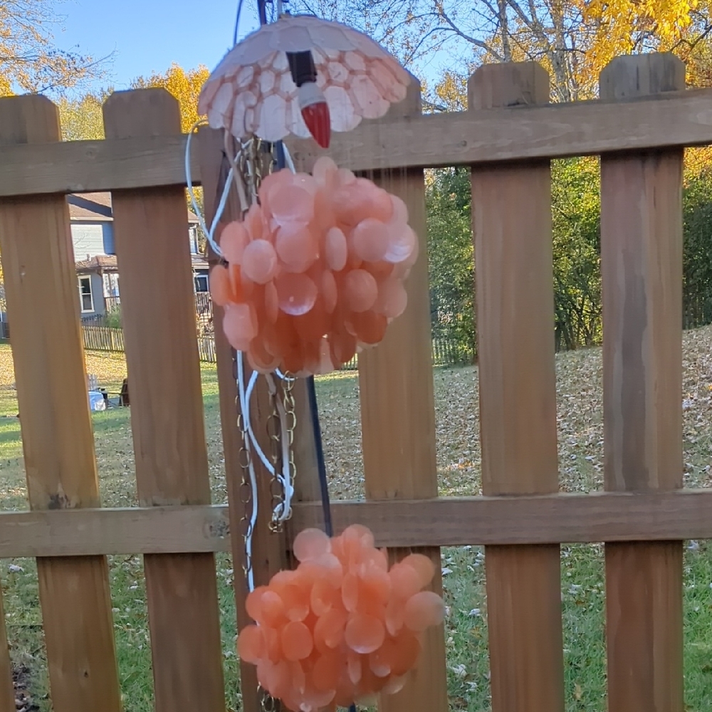 Orange Capiz Shell Hanging Light Fixture. Vintage.